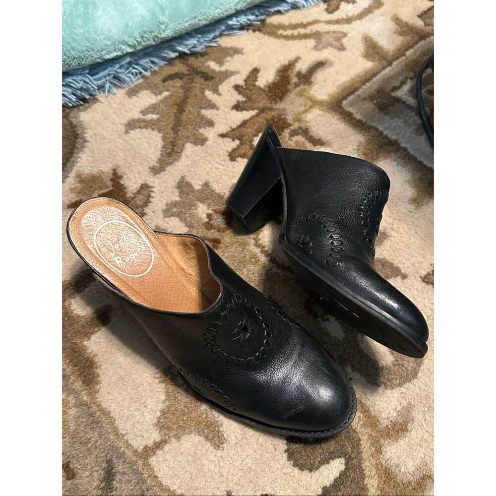 Jack Rogers Women's Black Leather High-Cut Slip On Stitched Marley Mule Size 8